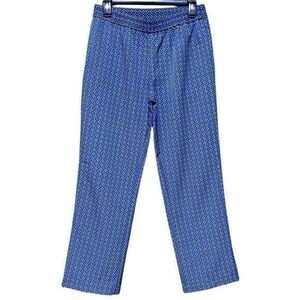 Talbots‎ Petite Flat Front Ankle Pants Wide Leg Blue White Medallion Size 4P